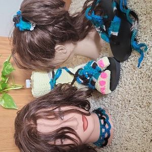 3 piece bundle, Flip flop shoe, scrunchie, chocker necklace handcrafted crochet